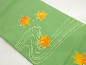 作家物　上代紬流水に紅葉模様名古屋帯